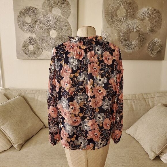 Rebecca Tylor Jardin Keyhole Neck Blouse In Indigo - Picture 7 of 13